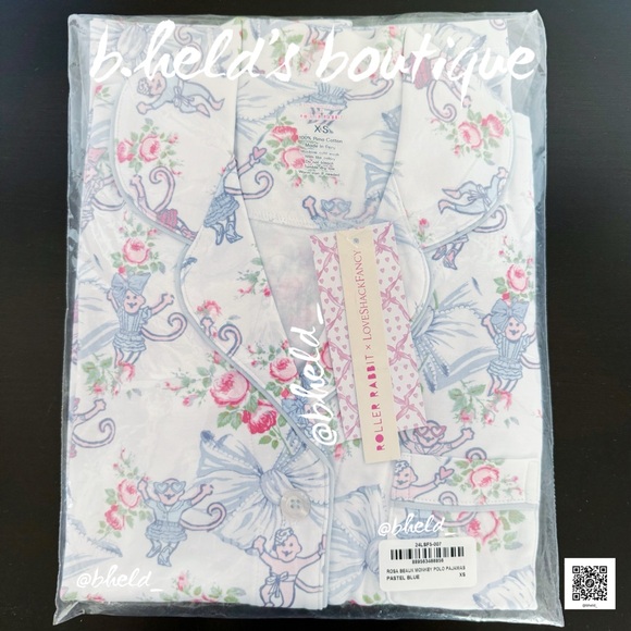 Roller Rabbit x LoveShackFancy Rosa Beaux Monkey Polo Pajama Pastel Blue Size XS - Picture 13 of 14